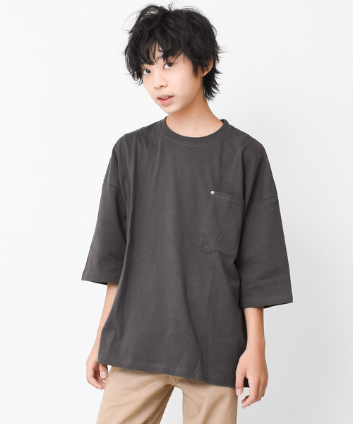 RAT EFFECT(ラットエフェクト)の「ポケット付きスーパービッグハーフスリーブTシャツ(Tシャツ/カットソー・キッズ・グリーン/グレー/チャコールグレー/ブラック/ライトブルー・120/130/140/150/160)」の1枚目の写真
