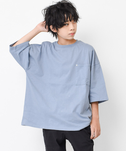 RAT EFFECT(ラットエフェクト)の「ポケット付きスーパービッグハーフスリーブTシャツ(Tシャツ/カットソー・キッズ・グリーン/グレー/チャコールグレー/ブラック/ライトブルー・120/130/140/150/160)」の5枚目の写真
