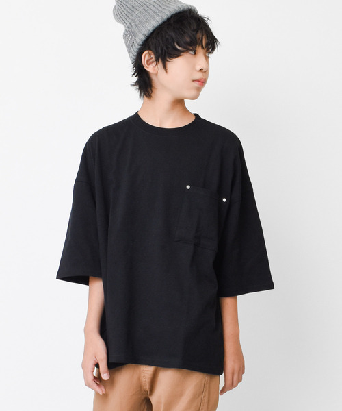 RAT EFFECT(ラットエフェクト)の「ポケット付きスーパービッグハーフスリーブTシャツ(Tシャツ/カットソー・キッズ・グリーン/グレー/チャコールグレー/ブラック/ライトブルー・120/130/140/150/160)」の2枚目の写真