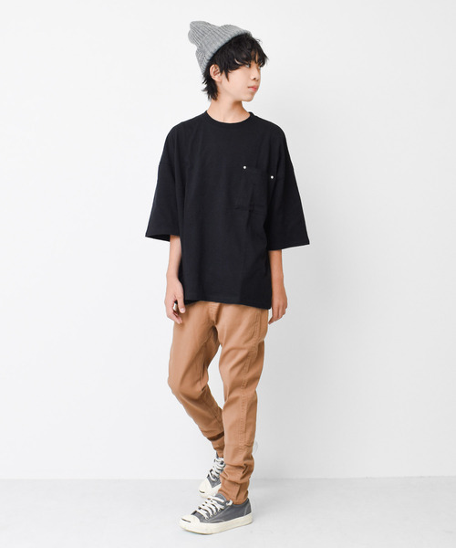RAT EFFECT(ラットエフェクト)の「ポケット付きスーパービッグハーフスリーブTシャツ(Tシャツ/カットソー・キッズ・グリーン/グレー/チャコールグレー/ブラック/ライトブルー・120/130/140/150/160)」の6枚目の写真