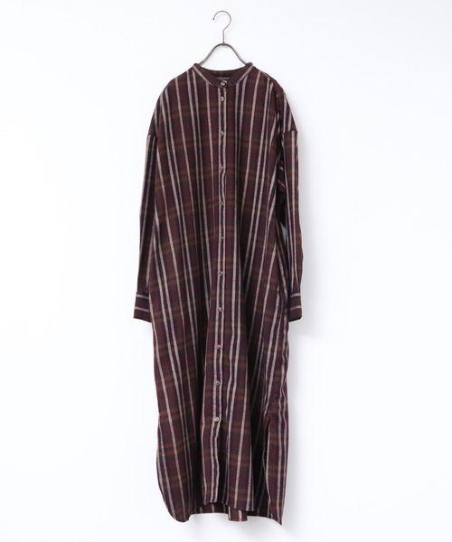 hunch(ハンチ)の「【WEB限定/別注】微起毛 チェック スタンドネック シャツワンピース(シャツワンピース・レディース・ベージュ/ブラウン/イエロー・FREE)」の9枚目の写真