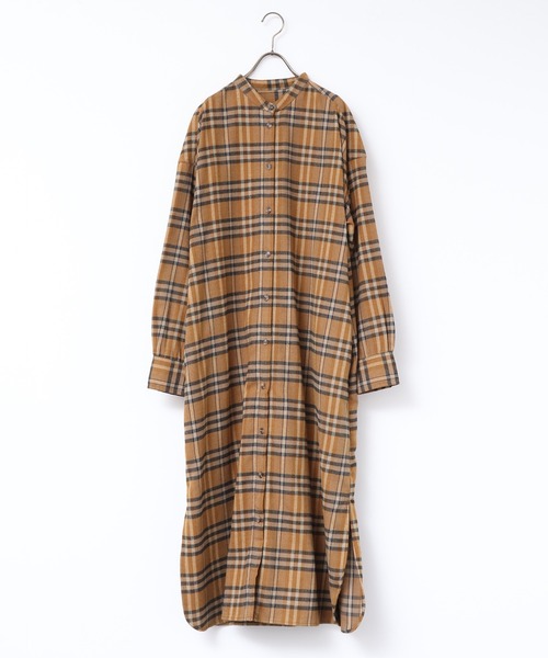 hunch(ハンチ)の「【WEB限定/別注】微起毛 チェック スタンドネック シャツワンピース(シャツワンピース・レディース・ベージュ/ブラウン/イエロー・FREE)」の16枚目の写真