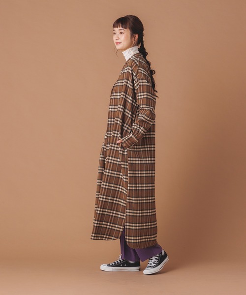 hunch(ハンチ)の「【WEB限定/別注】微起毛 チェック スタンドネック シャツワンピース(シャツワンピース・レディース・ベージュ/ブラウン/イエロー・FREE)」の20枚目の写真