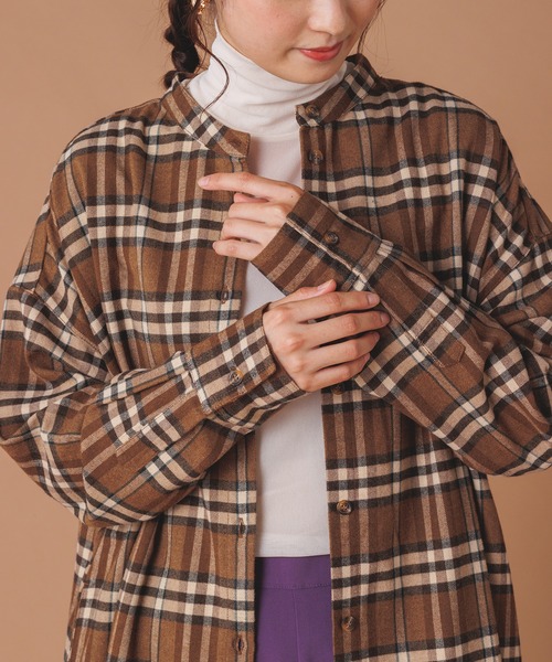 hunch(ハンチ)の「【WEB限定/別注】微起毛 チェック スタンドネック シャツワンピース(シャツワンピース・レディース・ベージュ/ブラウン/イエロー・FREE)」の22枚目の写真