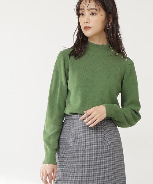 N.（N. Natural Beauty Basic）（エヌエヌナチュラルビューティーベーシック）の「◆スコッチボタンネックニット（ニット/セーター・レディース・グリーン/ネイビー/ピンク/オフホワイト・MEDIUM）」の2枚目の写真