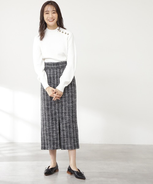 N.（N. Natural Beauty Basic）（エヌエヌナチュラルビューティーベーシック）の「◆スコッチボタンネックニット（ニット/セーター・レディース・グリーン/ネイビー/ピンク/オフホワイト・MEDIUM）」の10枚目の写真