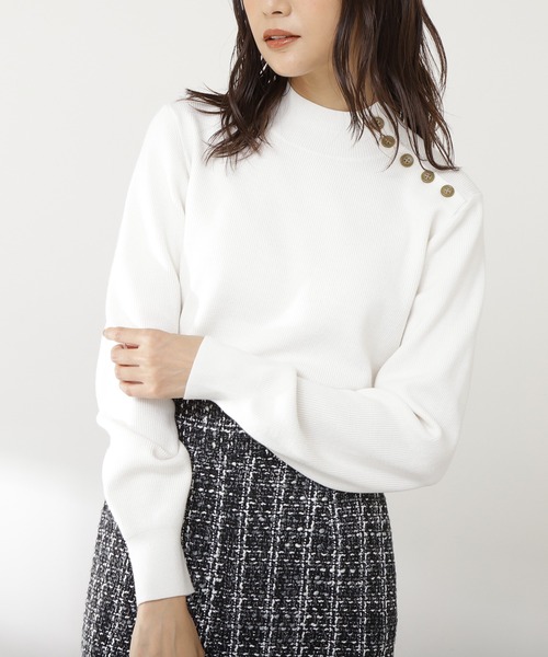 N.（N. Natural Beauty Basic）（エヌエヌナチュラルビューティーベーシック）の「◆スコッチボタンネックニット（ニット/セーター・レディース・グリーン/ネイビー/ピンク/オフホワイト・MEDIUM）」の5枚目の写真