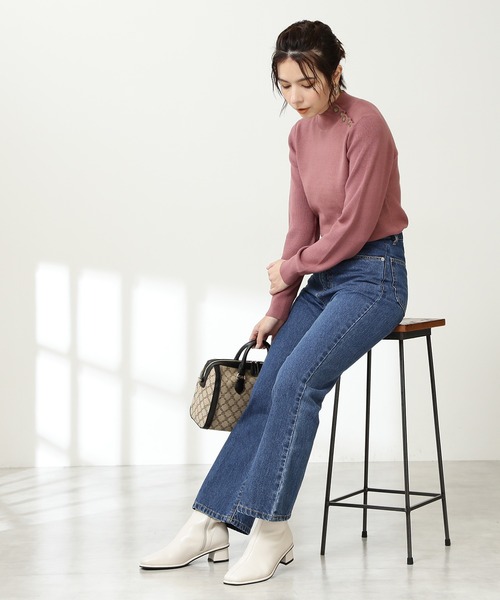 N.（N. Natural Beauty Basic）（エヌエヌナチュラルビューティーベーシック）の「◆スコッチボタンネックニット（ニット/セーター・レディース・グリーン/ネイビー/ピンク/オフホワイト・MEDIUM）」の15枚目の写真