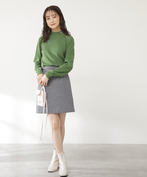 N.（N. Natural Beauty Basic）（エヌエヌナチュラルビューティーベーシック）の「◆スコッチボタンネックニット（ニット/セーター・レディース・グリーン/ネイビー/ピンク/オフホワイト・MEDIUM）」の7枚目の写真