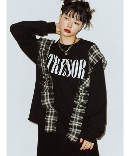jouetie（ジュエティ）の「リメイクチェックチュニック（Tシャツ/カットソー・レディース・ブラック/ベージュ・MEDIUM）」の9枚目の写真