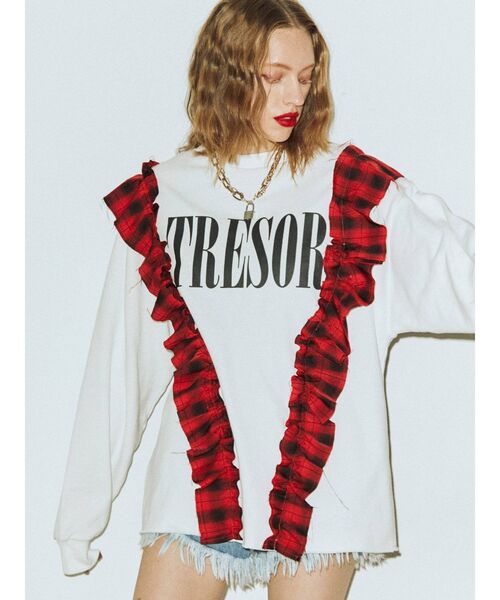 jouetie（ジュエティ）の「リメイクチェックチュニック（Tシャツ/カットソー・レディース・ブラック/ベージュ・MEDIUM）」の14枚目の写真