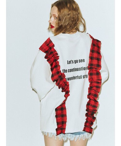 jouetie（ジュエティ）の「リメイクチェックチュニック（Tシャツ/カットソー・レディース・ブラック/ベージュ・MEDIUM）」の3枚目の写真