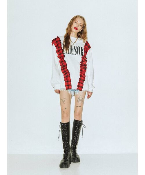 jouetie（ジュエティ）の「リメイクチェックチュニック（Tシャツ/カットソー・レディース・ブラック/ベージュ・MEDIUM）」の5枚目の写真