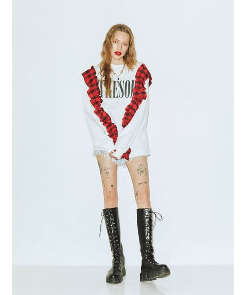 jouetie（ジュエティ）の「リメイクチェックチュニック（Tシャツ/カットソー・レディース・ブラック/ベージュ・MEDIUM）」の16枚目の写真