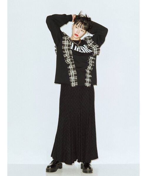 jouetie（ジュエティ）の「リメイクチェックチュニック（Tシャツ/カットソー・レディース・ブラック/ベージュ・MEDIUM）」の7枚目の写真