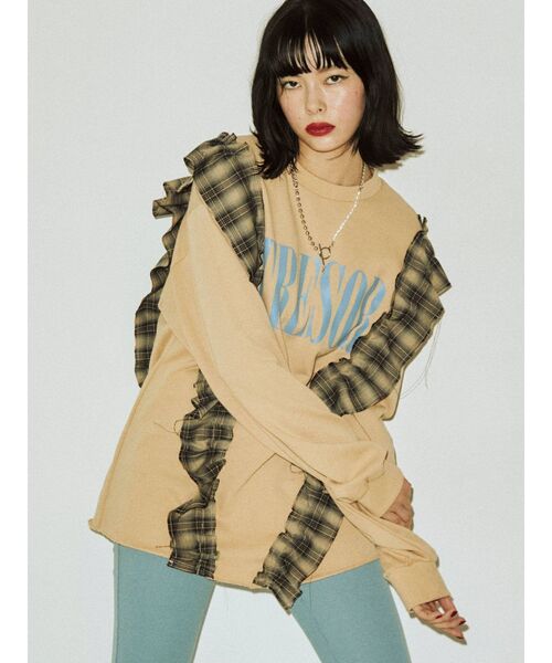 jouetie（ジュエティ）の「リメイクチェックチュニック（Tシャツ/カットソー・レディース・ブラック/ベージュ・MEDIUM）」の13枚目の写真