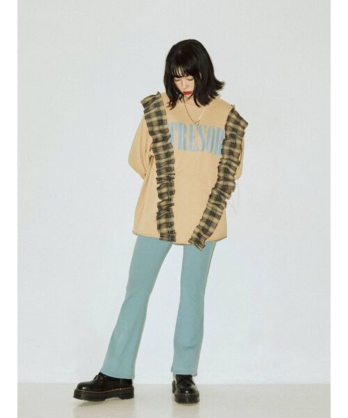 jouetie（ジュエティ）の「リメイクチェックチュニック（Tシャツ/カットソー・レディース・ブラック/ベージュ・MEDIUM）」の8枚目の写真