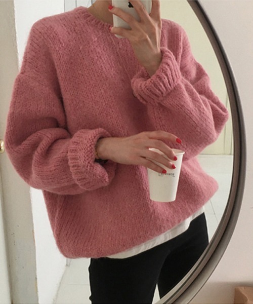 HALEY PESCA（ヘーリーペスカ）の「HALEY PESCA/リブ カラーニットプルオーバー（ニット/セーター・レディース・ホワイト/レッド/ピンク/オレンジ/ブルー/グリーン/ミント/ピンク系その他・FREE）」の5枚目の写真