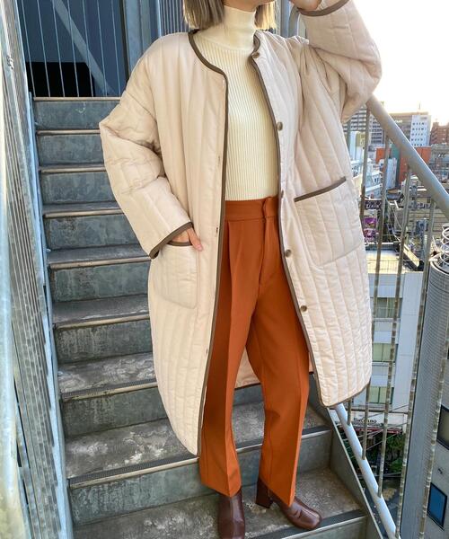 MLI'A(エムリア)の「ロングキルティングアウター/コート(ブルゾン・レディース・アイボリー/カーキ/ベージュ・M)」の8枚目の写真