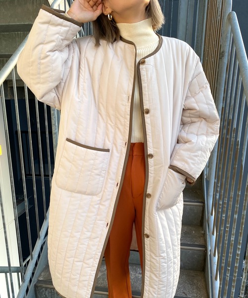 MLI'A(エムリア)の「ロングキルティングアウター/コート(ブルゾン・レディース・アイボリー/カーキ/ベージュ・M)」の22枚目の写真