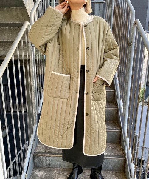 MLI'A(エムリア)の「ロングキルティングアウター/コート(ブルゾン・レディース・アイボリー/カーキ/ベージュ・M)」の13枚目の写真