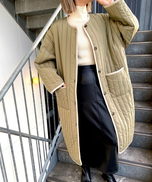 MLI'A(エムリア)の「ロングキルティングアウター/コート(ブルゾン・レディース・アイボリー/カーキ/ベージュ・M)」の15枚目の写真