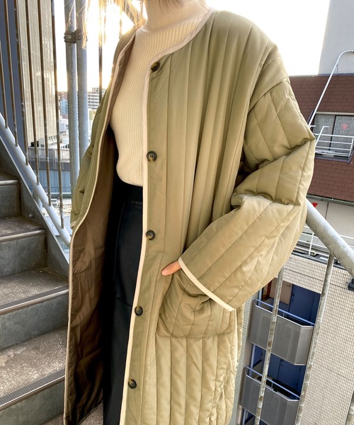 MLI'A(エムリア)の「ロングキルティングアウター/コート(ブルゾン・レディース・アイボリー/カーキ/ベージュ・M)」の17枚目の写真