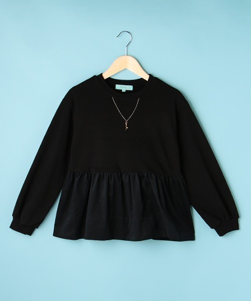 Lindsay(リンジィ)の「布帛切替えペプラムプルオーバー(スウェット・キッズ・アイボリー/ブラック/サックスブルー・L/M/S)」の2枚目の写真