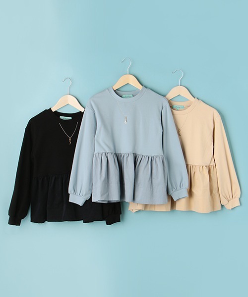 Lindsay(リンジィ)の「布帛切替えペプラムプルオーバー(スウェット・キッズ・アイボリー/ブラック/サックスブルー・L/M/S)」の14枚目の写真