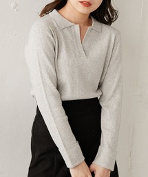 襟スキッパーリブニット