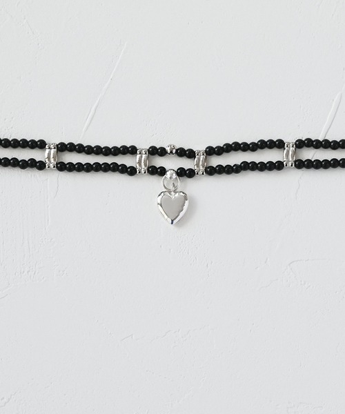 Editors Draw（エディターズドロー）の「ストーンビーズハートチョーカー 　【Ria. Jaysmee】（チョーカー・レディース・ブラック/ブラック×ホワイト・ONE SIZE）」の5枚目の写真