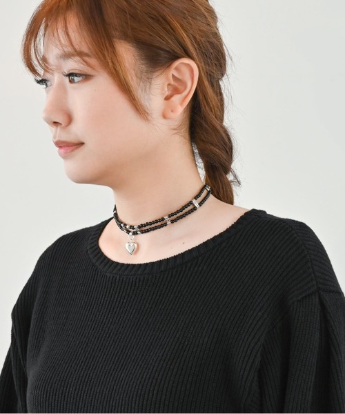 Editors Draw（エディターズドロー）の「ストーンビーズハートチョーカー 　【Ria. Jaysmee】（チョーカー・レディース・ブラック/ブラック×ホワイト・ONE SIZE）」の3枚目の写真