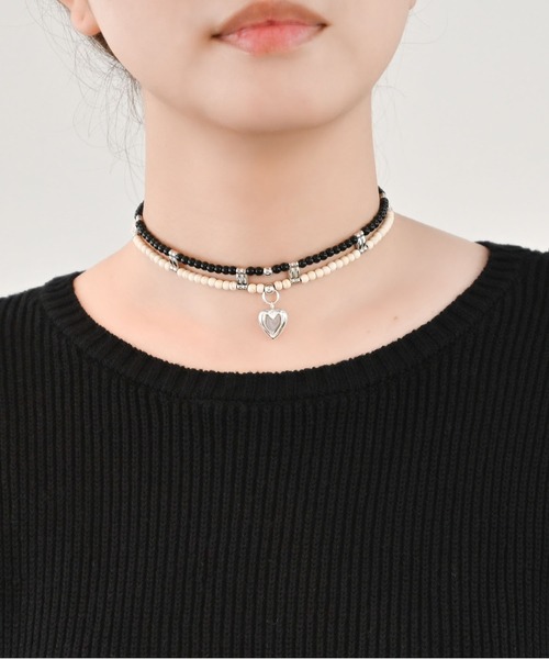 Editors Draw（エディターズドロー）の「ストーンビーズハートチョーカー 　【Ria. Jaysmee】（チョーカー・レディース・ブラック/ブラック×ホワイト・ONE SIZE）」の4枚目の写真
