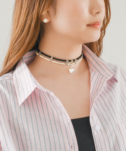 Editors Draw（エディターズドロー）の「ストーンビーズハートチョーカー 　【Ria. Jaysmee】（チョーカー・レディース・ブラック/ブラック×ホワイト・ONE SIZE）」の10枚目の写真