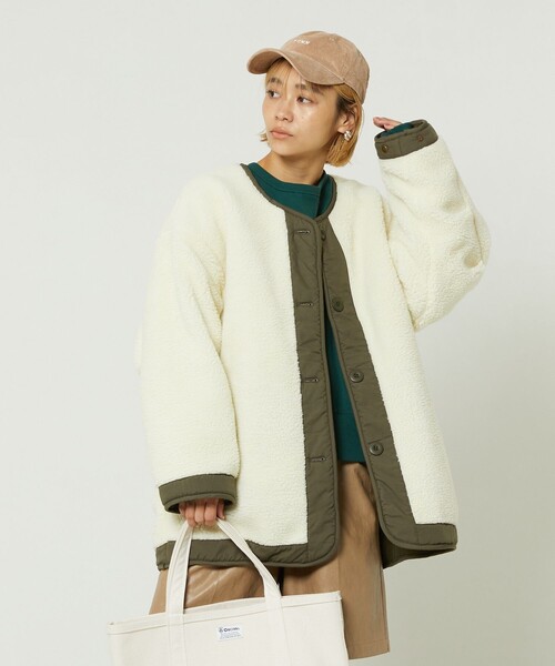 FREAK'S STORE(フリークスストア)の「リバーシブルボアキルティングコート(ミリタリージャケット・レディース・オリーブ/ブラック/ベージュ・フリ-)」の5枚目の写真