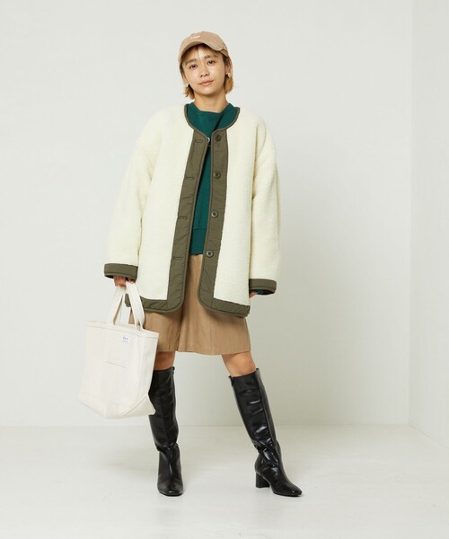 FREAK'S STORE(フリークスストア)の「リバーシブルボアキルティングコート(ミリタリージャケット・レディース・オリーブ/ブラック/ベージュ・フリ-)」の8枚目の写真