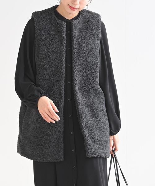 rps（アールピーエス）の「ボアチュニックロングベスト（ベスト・レディース・チャコールグレー/ベージュ・フリー）」の2枚目の写真