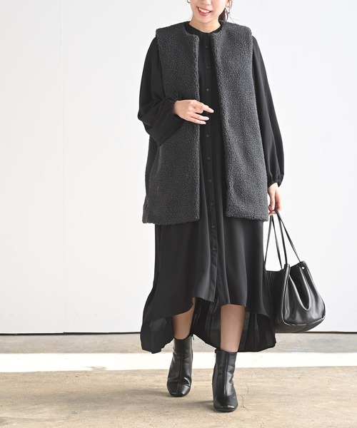 rps（アールピーエス）の「ボアチュニックロングベスト（ベスト・レディース・チャコールグレー/ベージュ・フリー）」の3枚目の写真