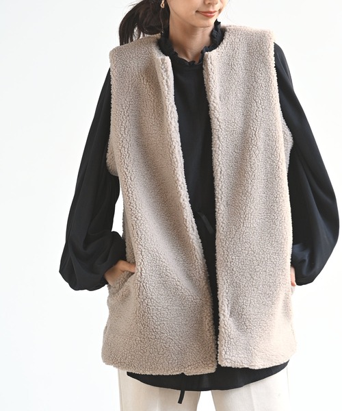 rps（アールピーエス）の「ボアチュニックロングベスト（ベスト・レディース・チャコールグレー/ベージュ・フリー）」の7枚目の写真