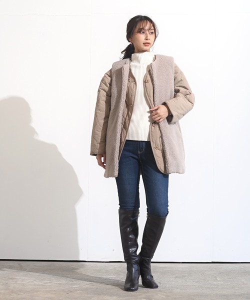 rps（アールピーエス）の「ボアチュニックロングベスト（ベスト・レディース・チャコールグレー/ベージュ・フリー）」の5枚目の写真