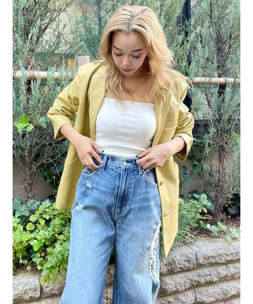 EVRIS（エヴリス）の「レザーライクステッチジャケット（テーラードジャケット・レディース・アイボリー/イエロー/ブラック・FREE）」の13枚目の写真