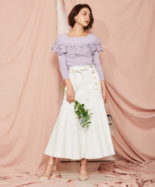 NOELA（ノエラ）の「フレア切替ハイウストスカート（スカート・レディース・オフホワイト/ダークインディゴブルー/ライトインディゴブルー・M/S）」の13枚目の写真