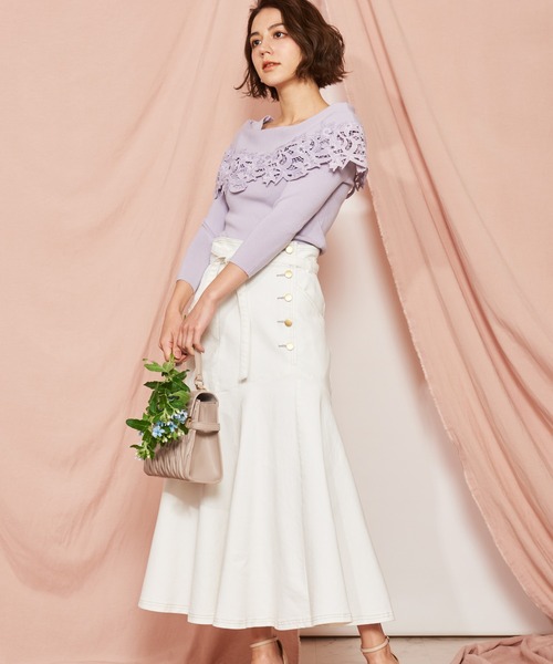 NOELA（ノエラ）の「フレア切替ハイウストスカート（スカート・レディース・オフホワイト/ダークインディゴブルー/ライトインディゴブルー・M/S）」の14枚目の写真