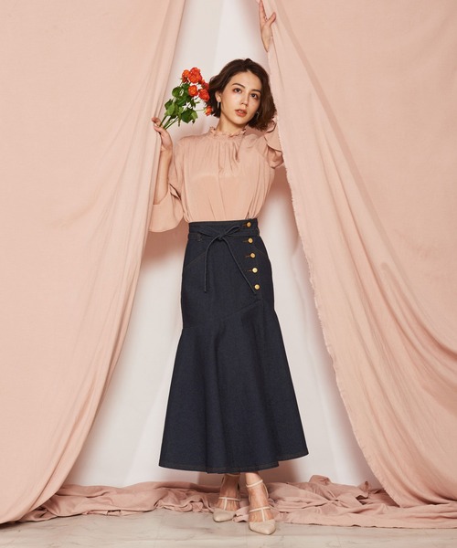 NOELA（ノエラ）の「フレア切替ハイウストスカート（スカート・レディース・オフホワイト/ダークインディゴブルー/ライトインディゴブルー・M/S）」の15枚目の写真