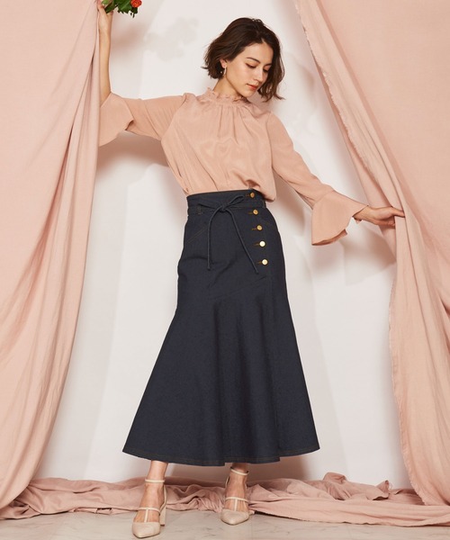 NOELA（ノエラ）の「フレア切替ハイウストスカート（スカート・レディース・オフホワイト/ダークインディゴブルー/ライトインディゴブルー・M/S）」の16枚目の写真