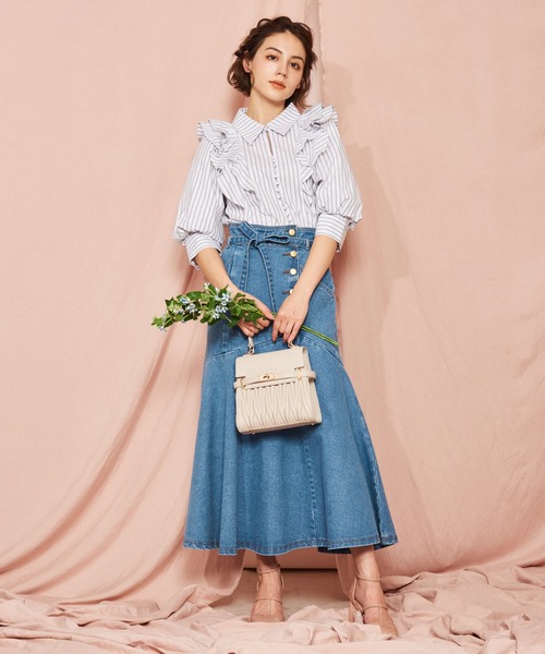 NOELA（ノエラ）の「フレア切替ハイウストスカート（スカート・レディース・オフホワイト/ダークインディゴブルー/ライトインディゴブルー・M/S）」の7枚目の写真