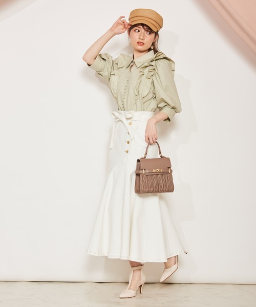 NOELA（ノエラ）の「フレア切替ハイウストスカート（スカート・レディース・オフホワイト/ダークインディゴブルー/ライトインディゴブルー・M/S）」の11枚目の写真