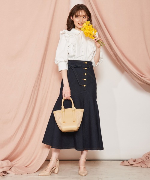 NOELA（ノエラ）の「フレア切替ハイウストスカート（スカート・レディース・オフホワイト/ダークインディゴブルー/ライトインディゴブルー・M/S）」の21枚目の写真