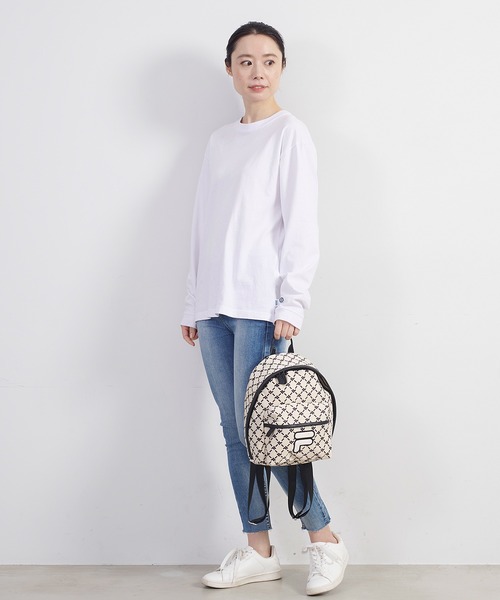 FILA(フィラ)の「FILA/フィラ モノグラム柄 ワッペン ブランド ロゴ ナイロン ミニ リュックサック バッグパック(バックパック/リュック・レディース・ブラック/ネイビー/ベージュ/オフホワイト・FREE)」の11枚目の写真