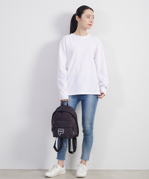 FILA(フィラ)の「FILA/フィラ モノグラム柄 ワッペン ブランド ロゴ ナイロン ミニ リュックサック バッグパック(バックパック/リュック・レディース・ブラック/ネイビー/ベージュ/オフホワイト・FREE)」の12枚目の写真